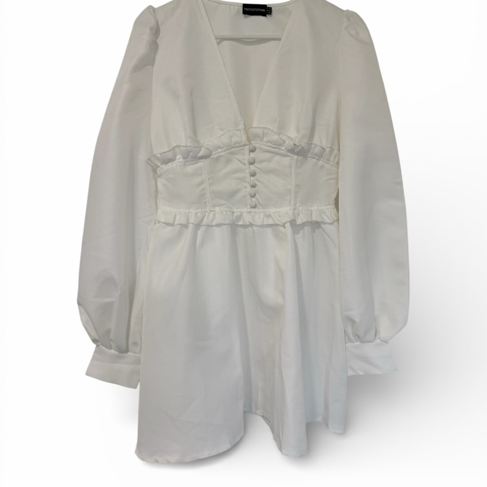 PrettyLittleThing White Long Sleeve Dress